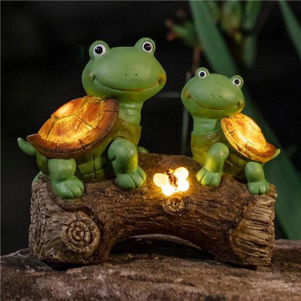 Garden Statue Turtles Figurine-Cute Frog Face Turtles Resin Statue Solar Lights